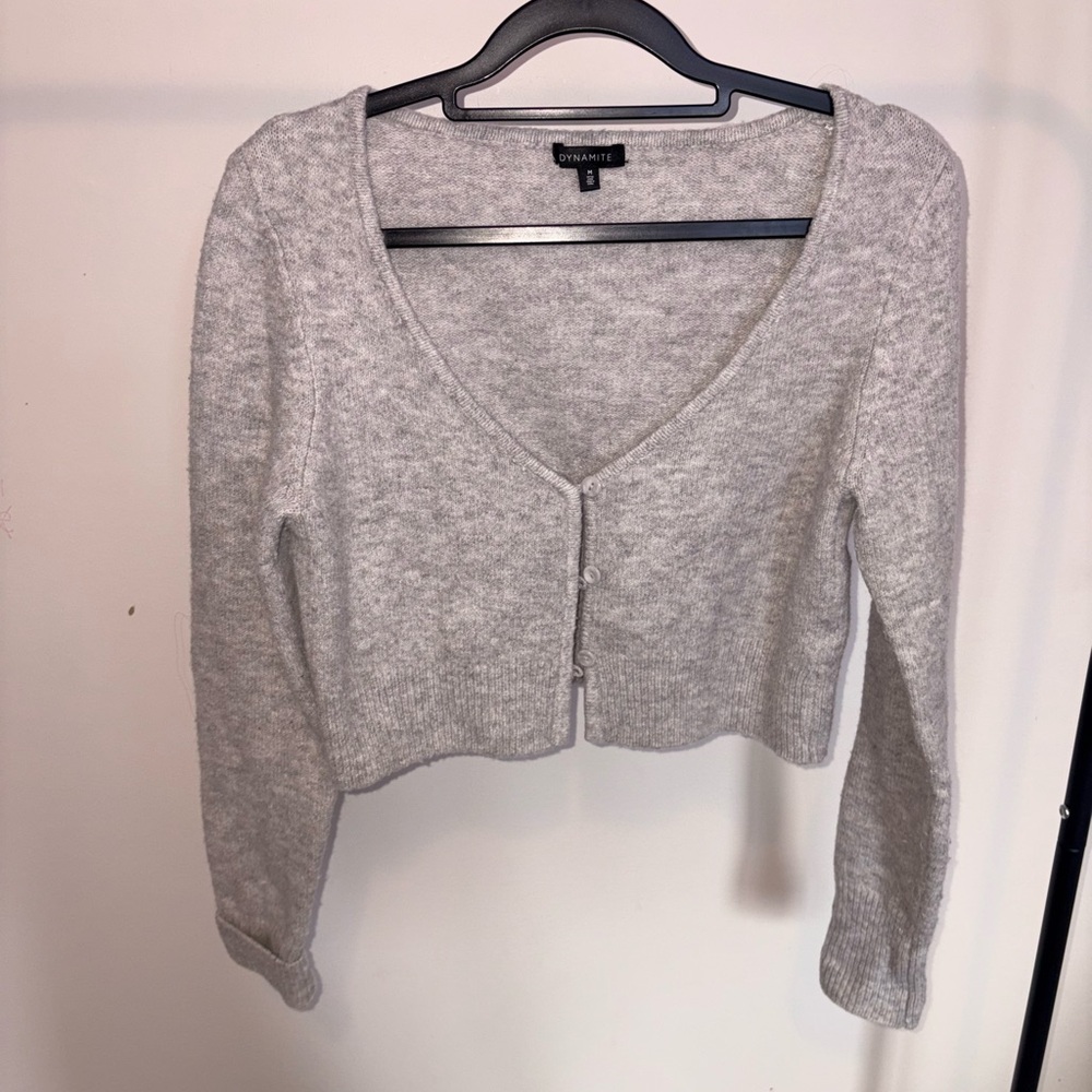 Dynamite Light Gray Cropped Cardigan